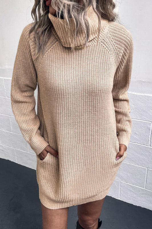 Turtleneck Sweater Dress with Pockets - The Boutie Shop