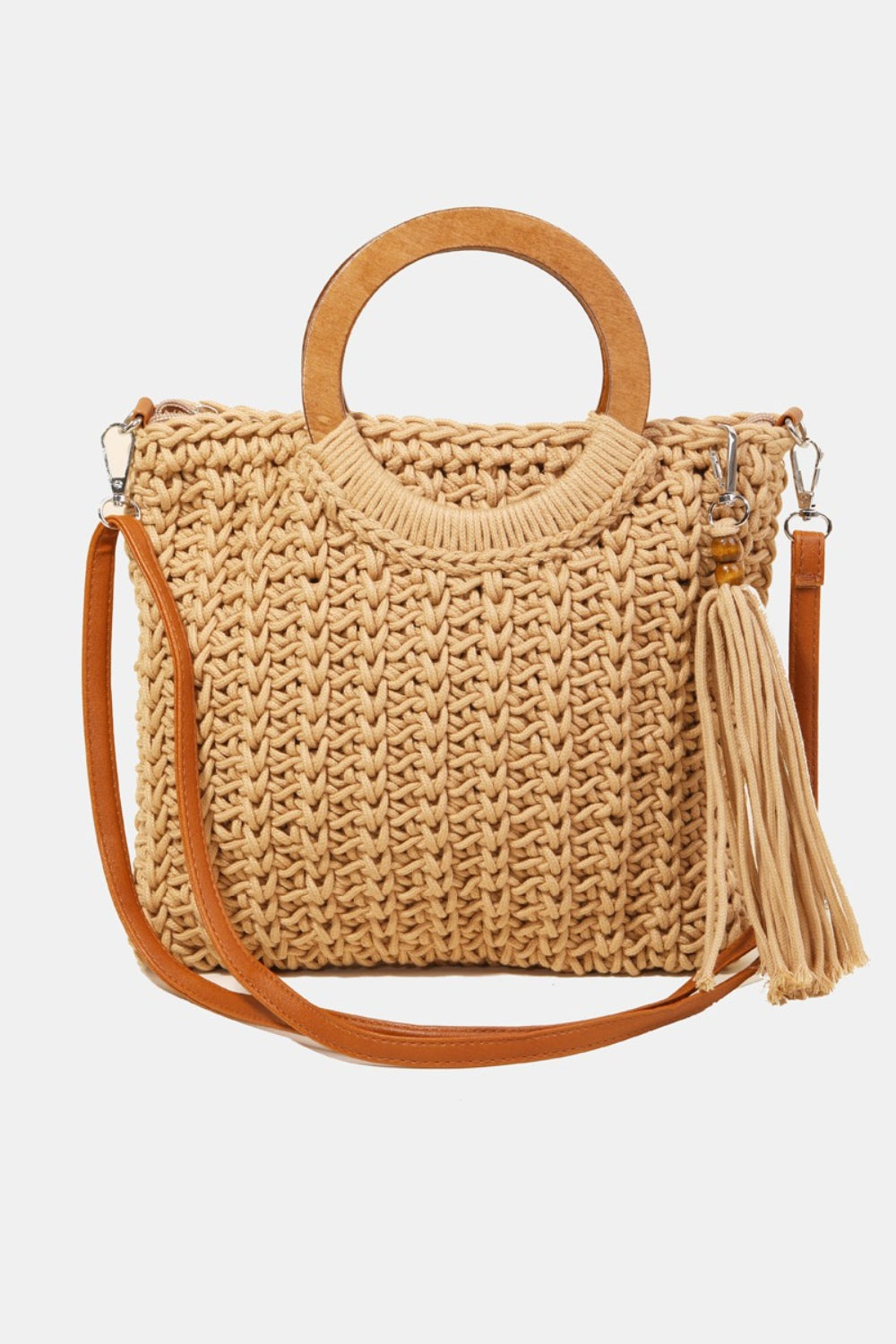 Fame Crochet Knit Convertible Tote Bag with Tassel - The Boutie Shop