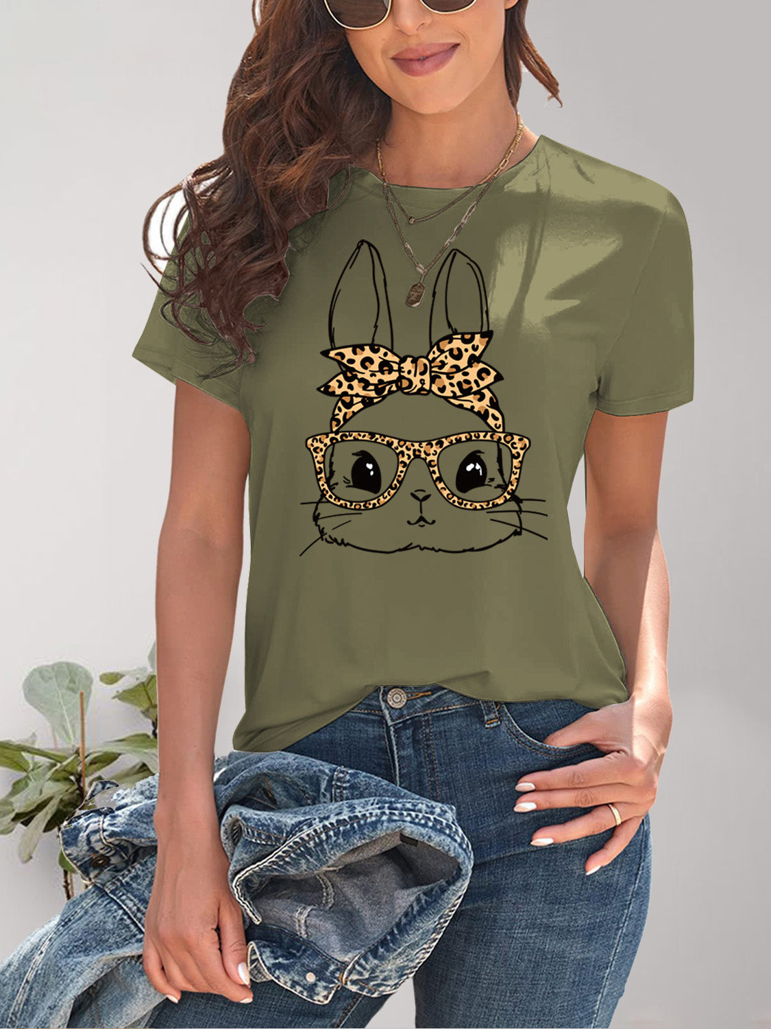 Rabbit Graphic Round Neck Short Sleeve T-Shirt - The Boutie Shop