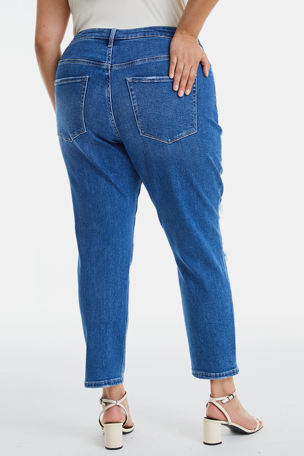 BAYEAS Full Size Distressed High Waist Mom Jeans - The Boutie Shop