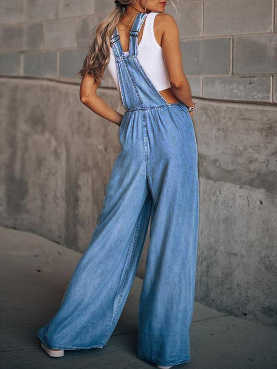 Wide Leg Denim Overalls - The Boutie Shop