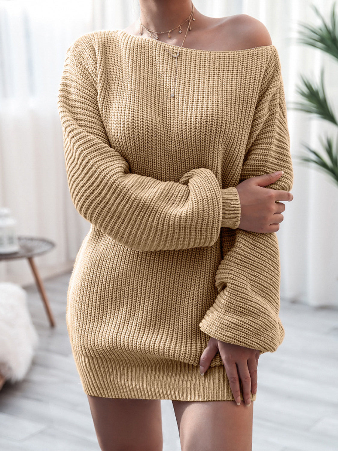 Rib-Knit Mini Sweater Dress - The Boutie Shop