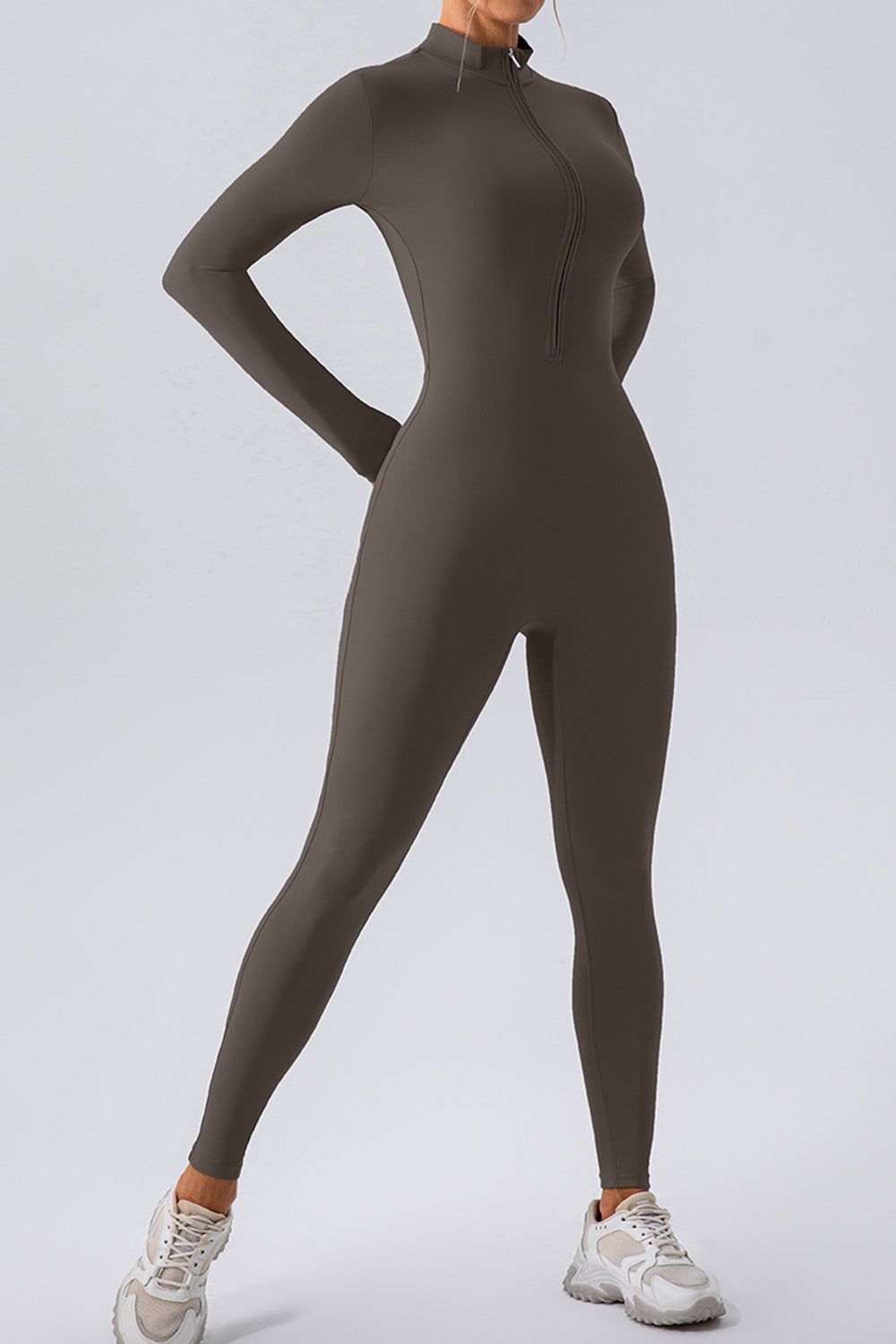 Half Zip Mock Neck Active Jumpsuit - The Boutie Shop