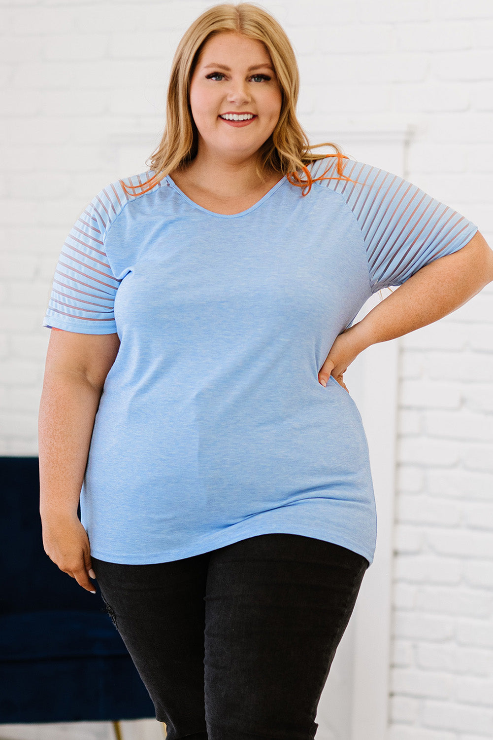 Plus Size V-Neck Raglan Sleeve Tee - The Boutie Shop