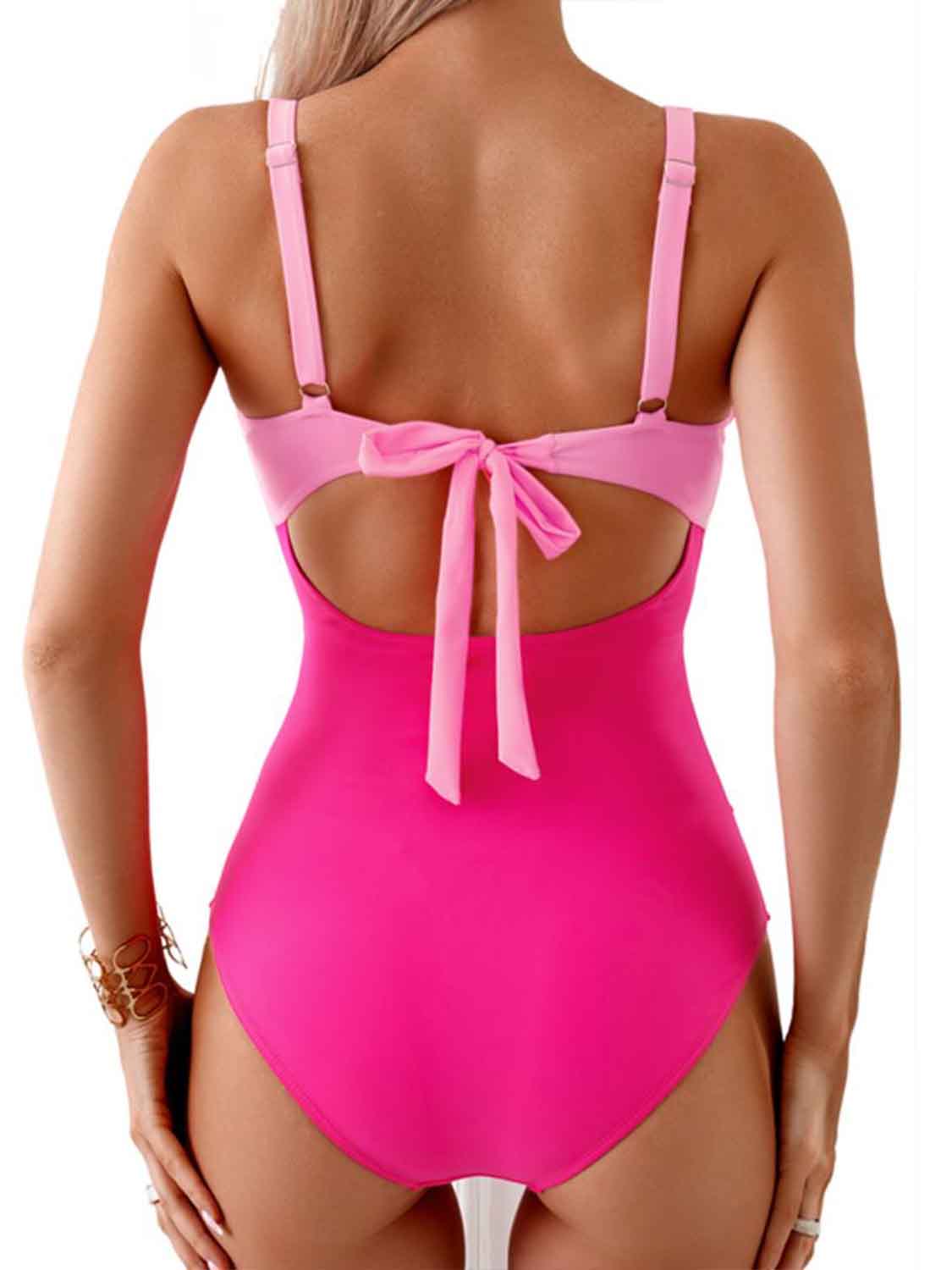 Tied Cutout Contrast One-Piece Swimwear - The Boutie Shop