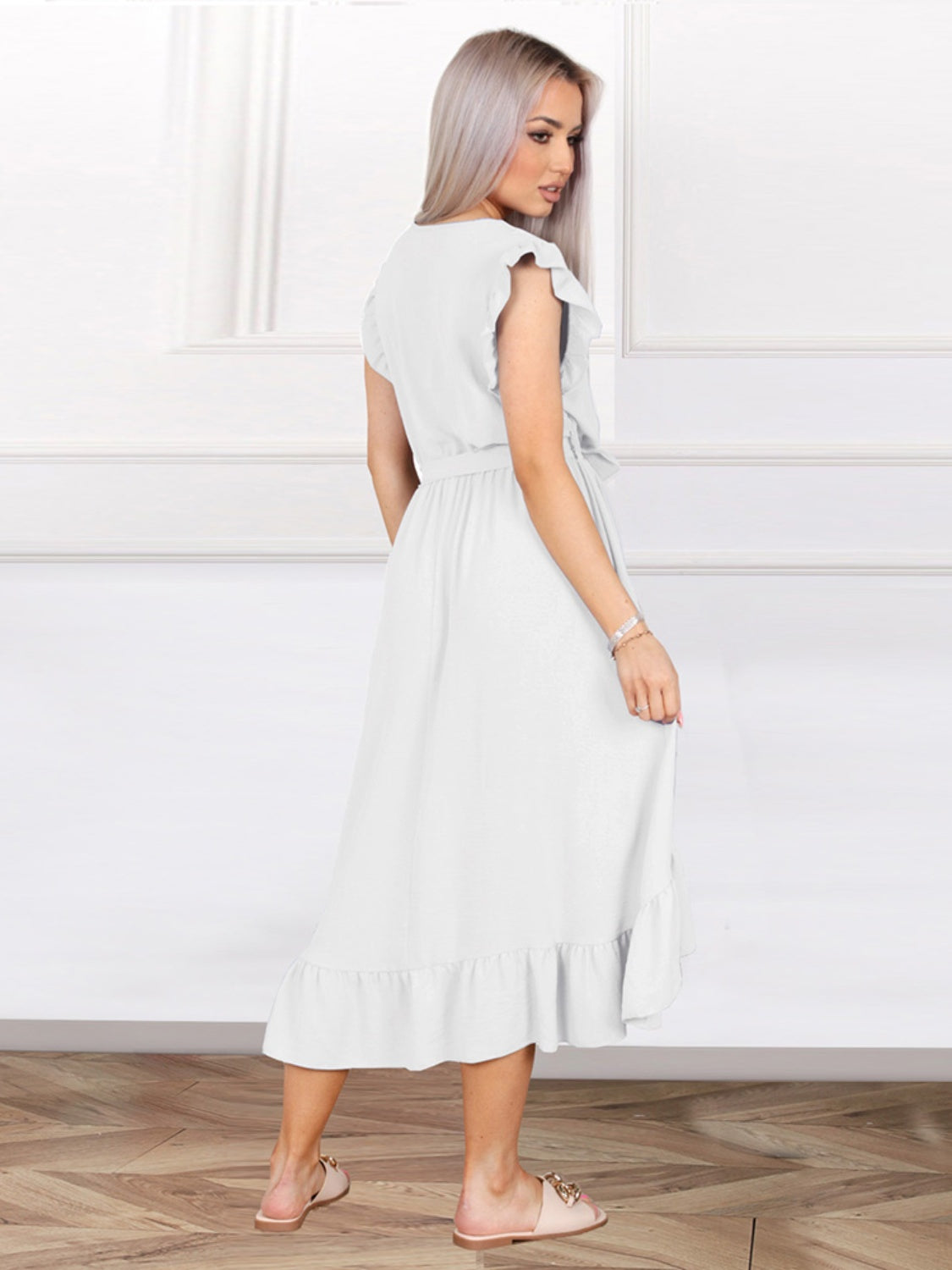 Tied Surplice Ruffle Hem Dress - The Boutie Shop