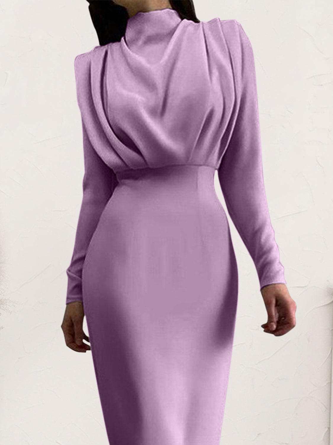 Ruched Turtleneck Long Sleeve Dress - The Boutie Shop