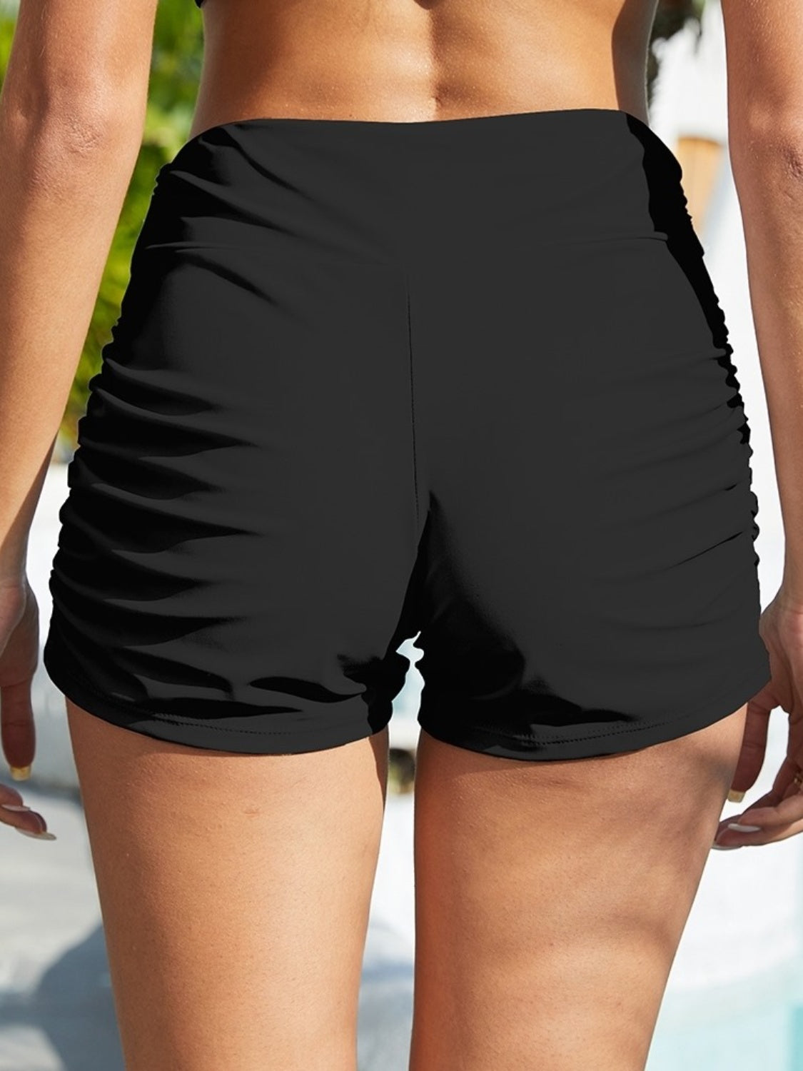 FAM-FAM Ruched Mid-Rise Waist Swim Shorts - The Boutie Shop