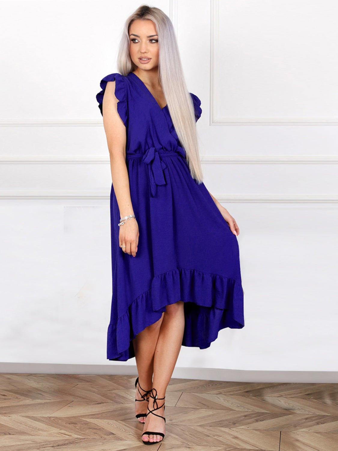 Tied Surplice Ruffle Hem Dress - The Boutie Shop