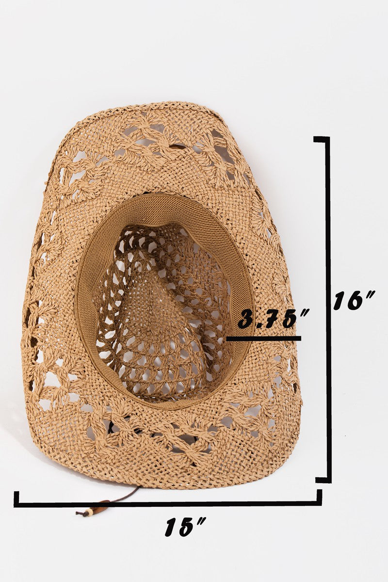 Fame Cutout Strap Weave Straw Hat - The Boutie Shop