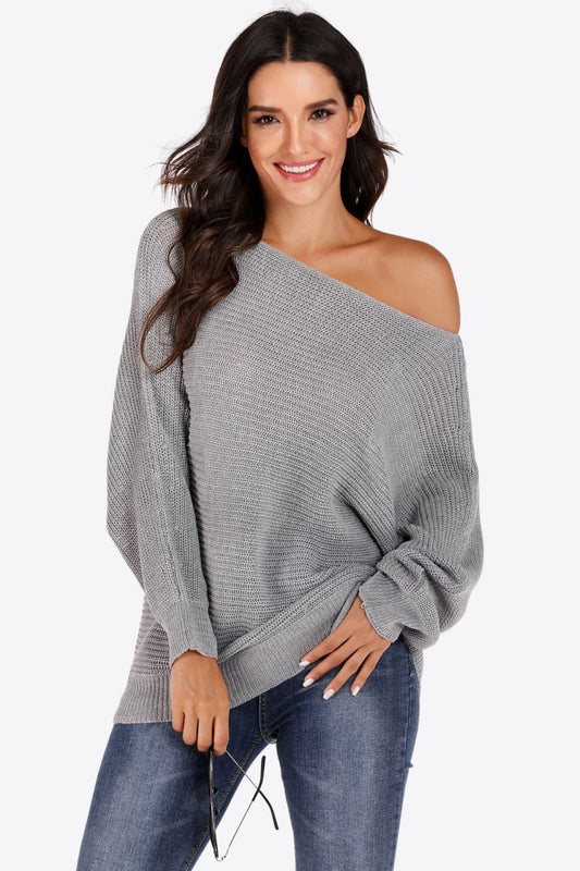 One Shoulder Dolman Sleeve Sweater - The Boutie Shop