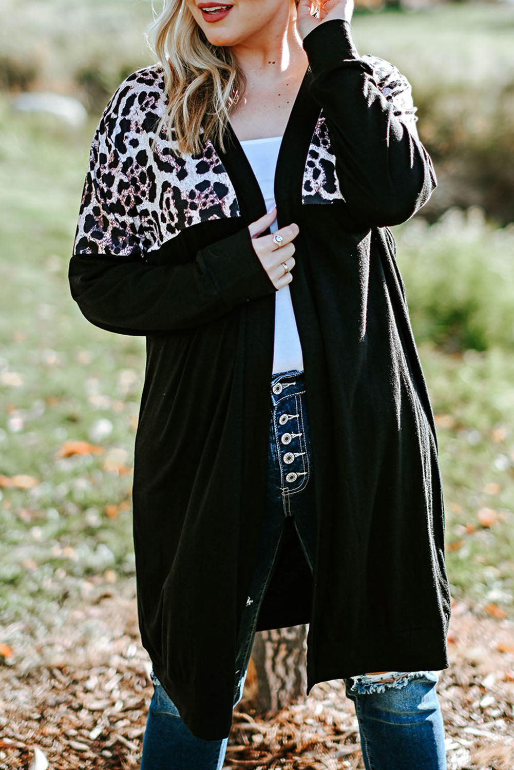 Plus Size Open Front Dropped Shoulder Cardigan - The Boutie Shop