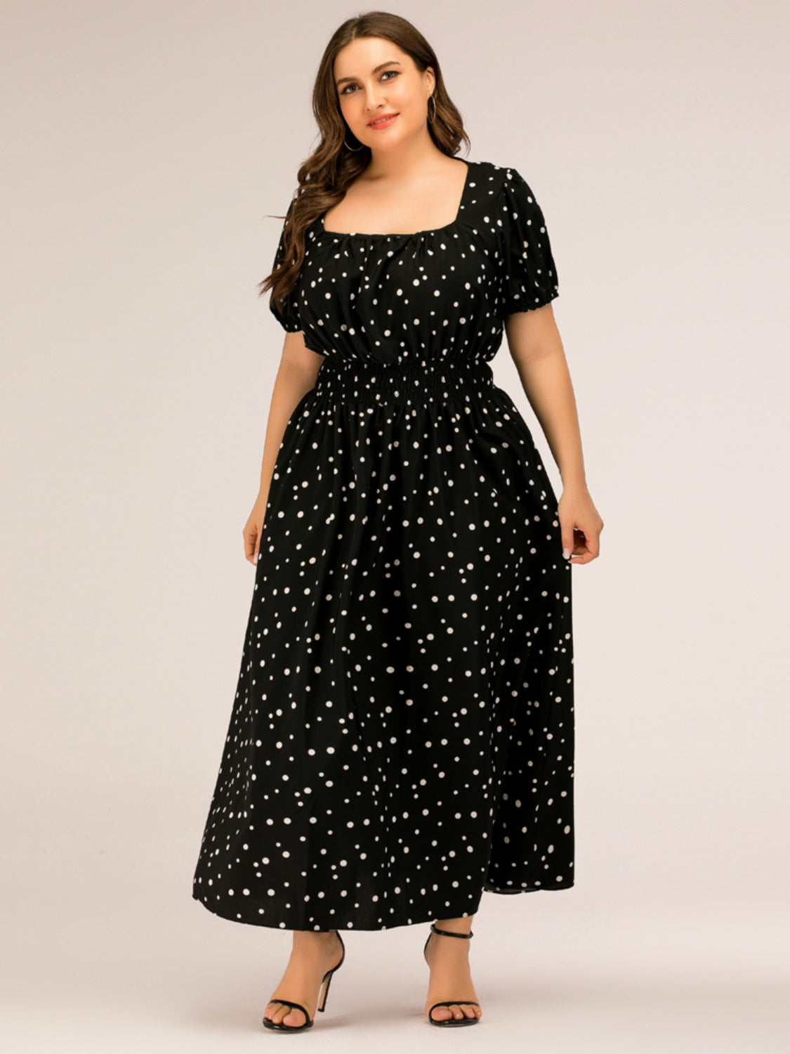 Plus Size Polka Dot Square Neck Dress - The Boutie Shop