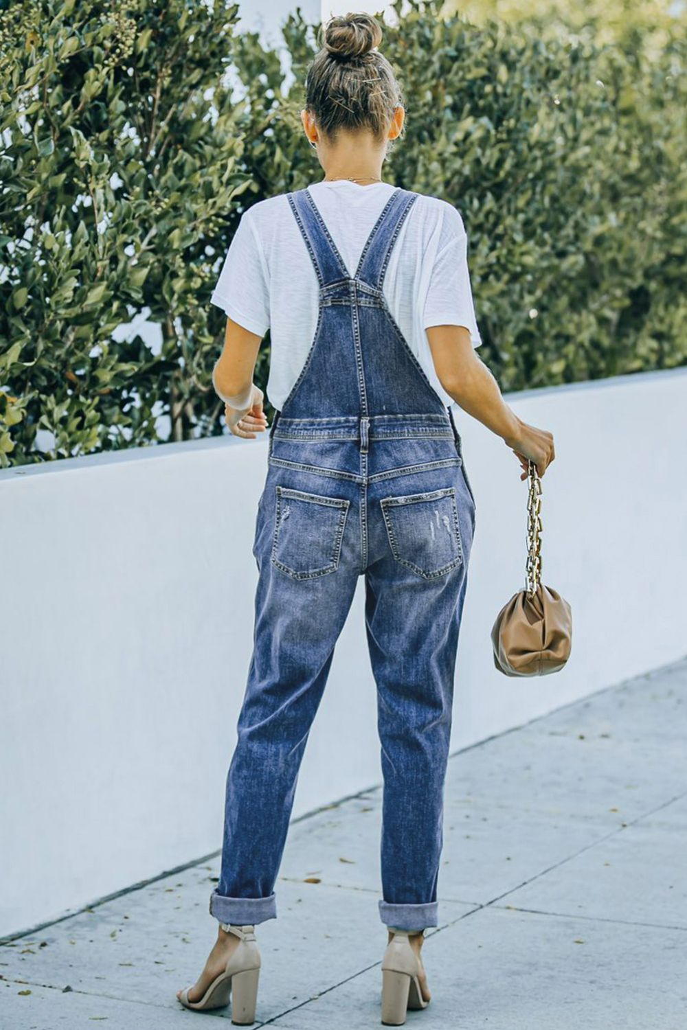 Pocketed Distressed Denim Overalls - The Boutie Shop