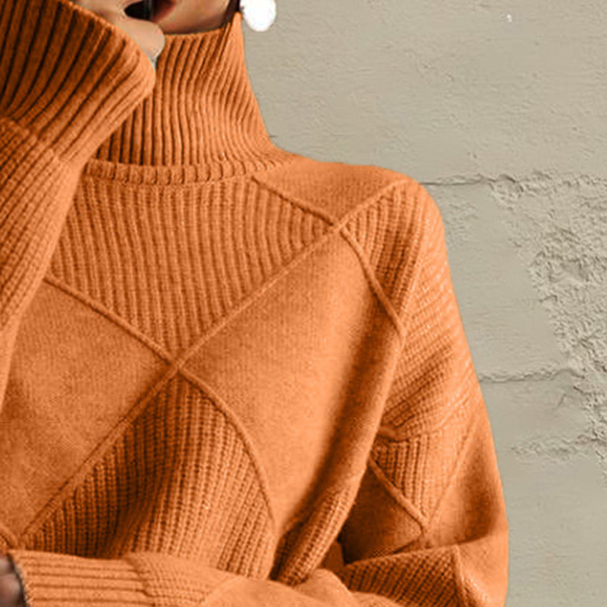 Geometric Turtleneck Long Sleeve Sweater - The Boutie Shop