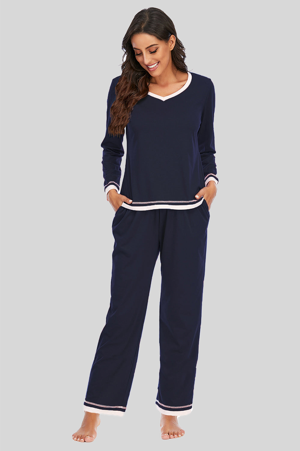 V-Neck Top and Pants Lounge Set - The Boutie Shop