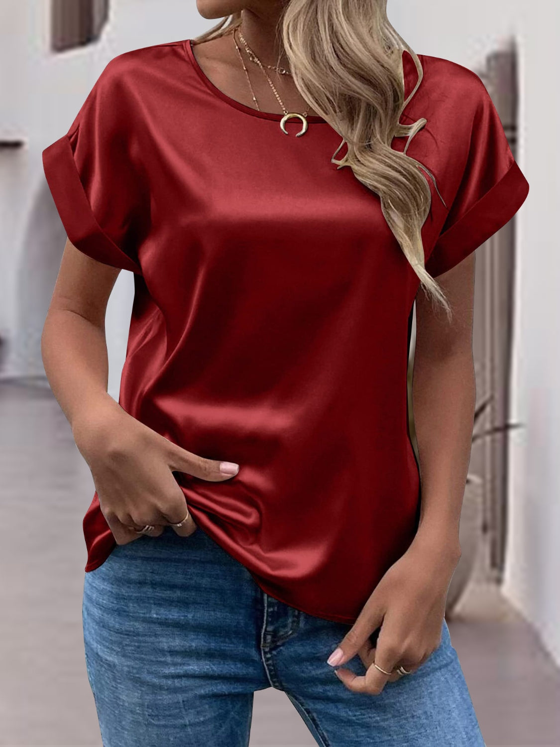 Round Neck Short Sleeve T-Shirt - The Boutie Shop