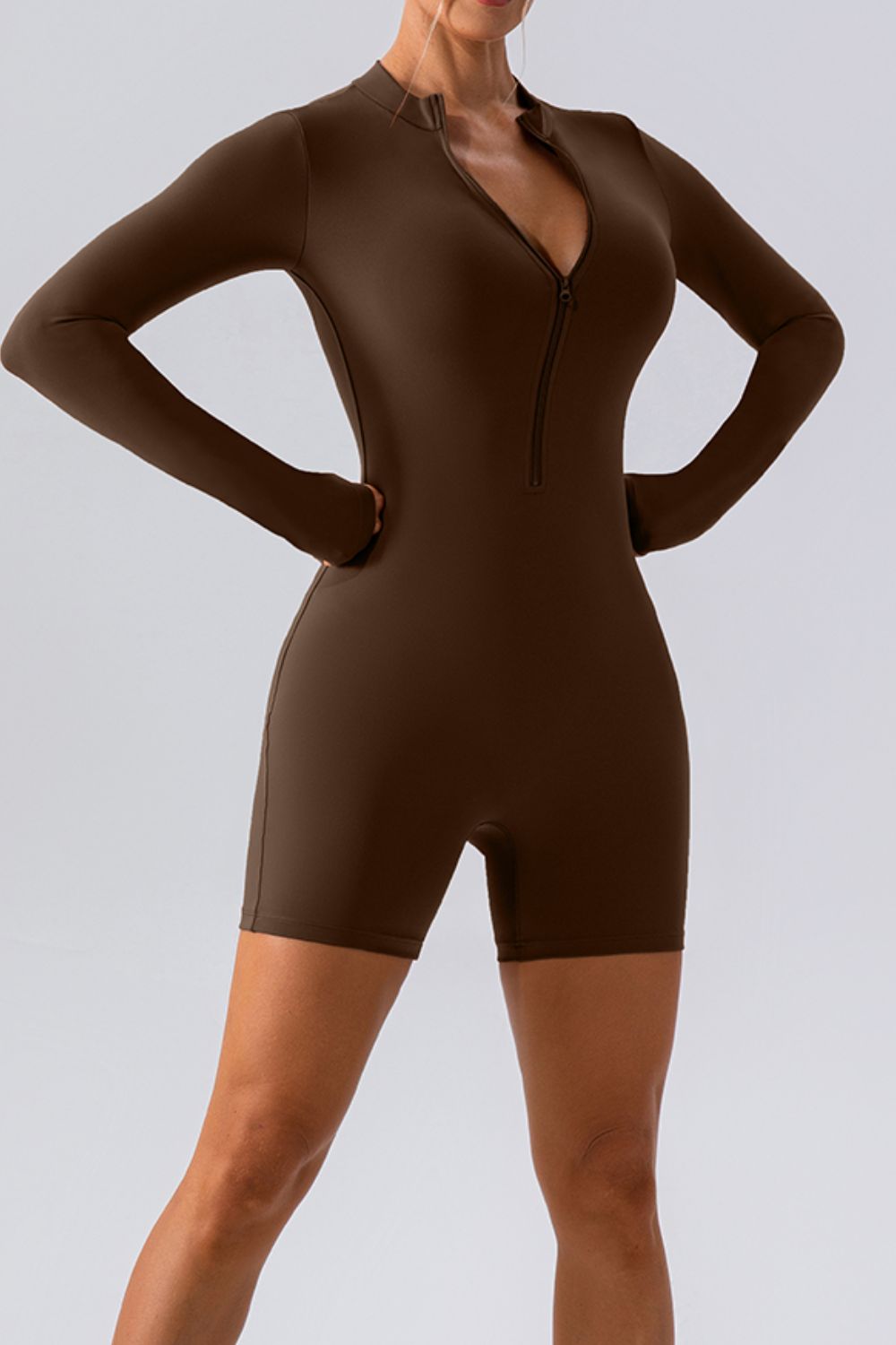 Half Zip Long Sleeve Active Romper - The Boutie Shop