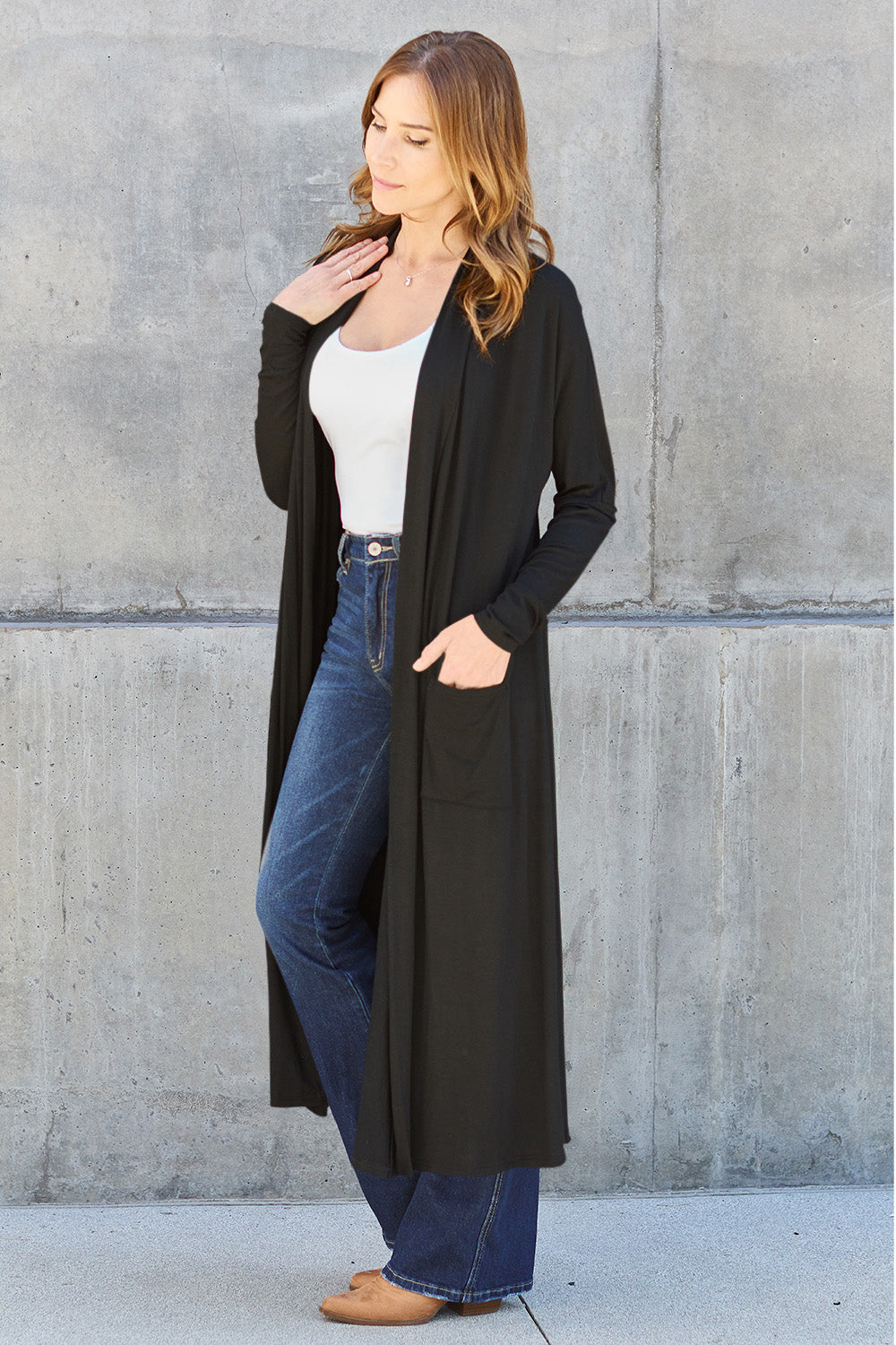 Basic Bae Full Size Open Front Long Sleeve Cover Up - The Boutie Shop