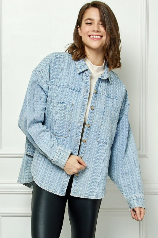 Veveret Button Up Dropped Shoulder Denim Top - The Boutie Shop