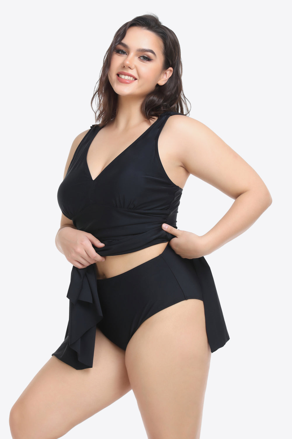 Plus Size Plunge Sleeveless Two-Piece Swimsuit - The Boutie Shop