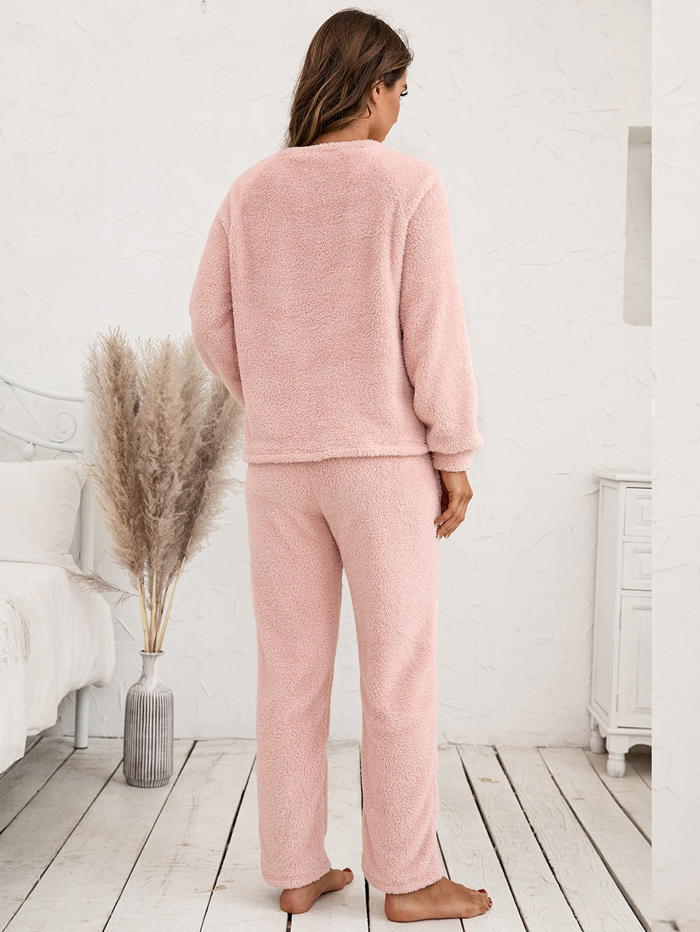 Ivy Lane Teddy Long Sleeve Top and Pants Lounge Set - The Boutie Shop