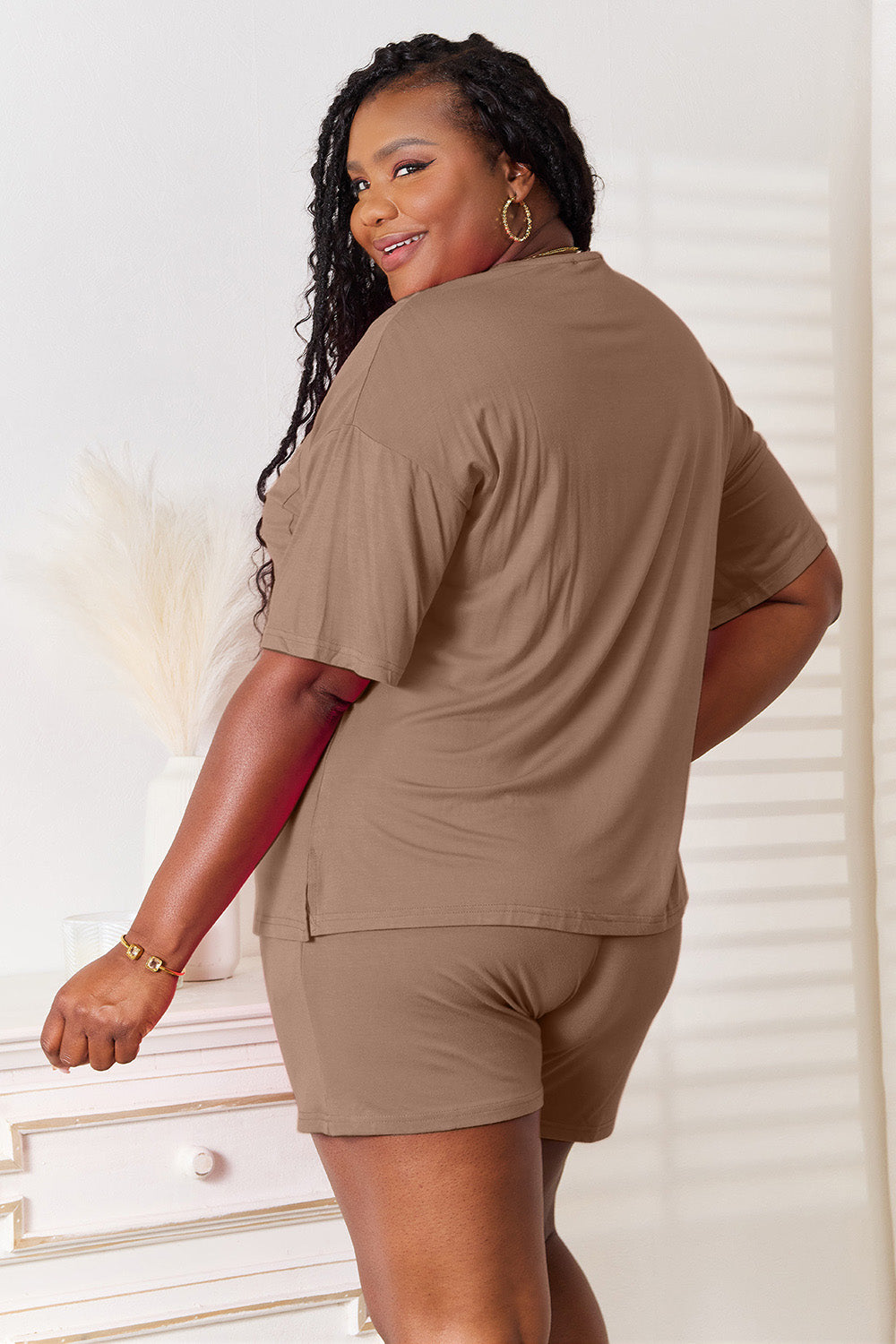 Basic Bae Full Size Soft Rayon Half Sleeve Top and Shorts Set - The Boutie Shop