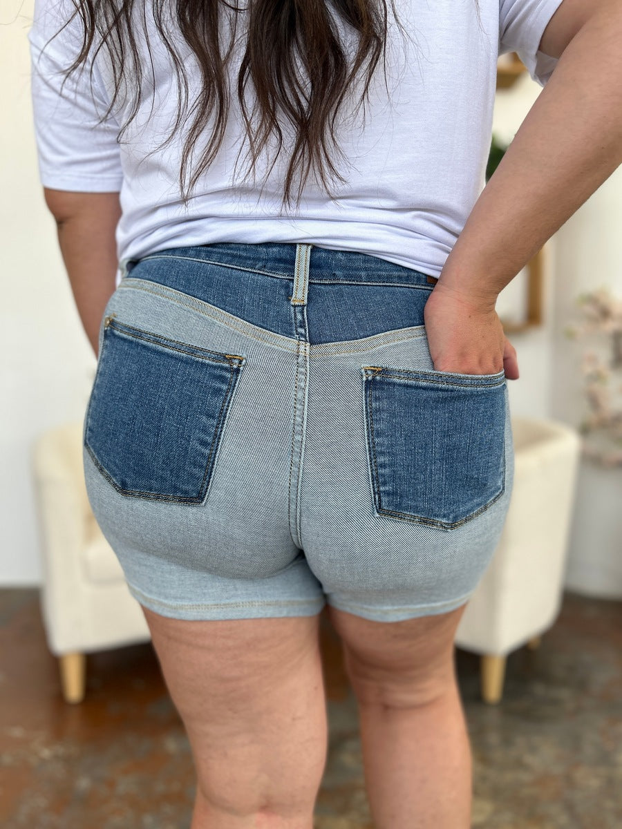 Judy Blue Full Size Color Block Denim Shorts - The Boutie Shop