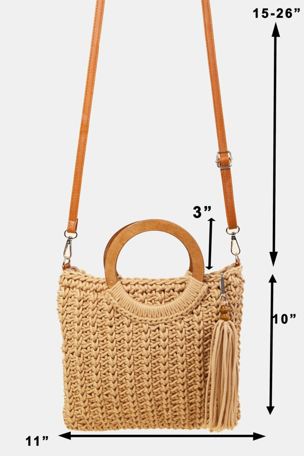 Fame Crochet Knit Convertible Tote Bag with Tassel - The Boutie Shop