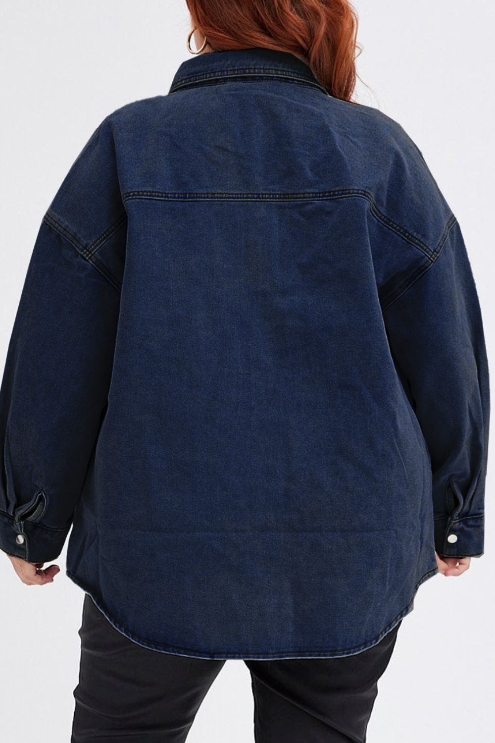 Plus Size Snap Down Pocketed Denim Jacket - The Boutie Shop