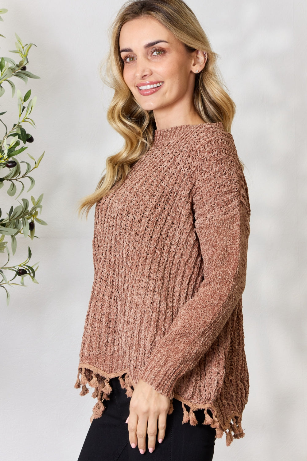 BiBi Tassel Trim Long Sleeve Sweater - The Boutie Shop