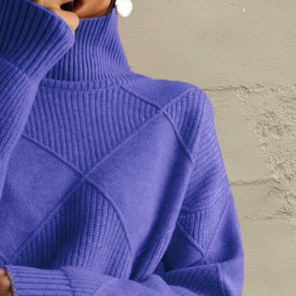 Geometric Turtleneck Long Sleeve Sweater - The Boutie Shop