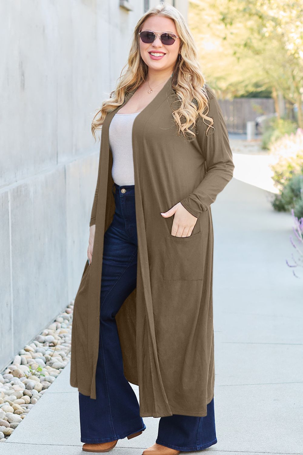 Basic Bae Full Size Open Front Long Sleeve Cover Up - The Boutie Shop