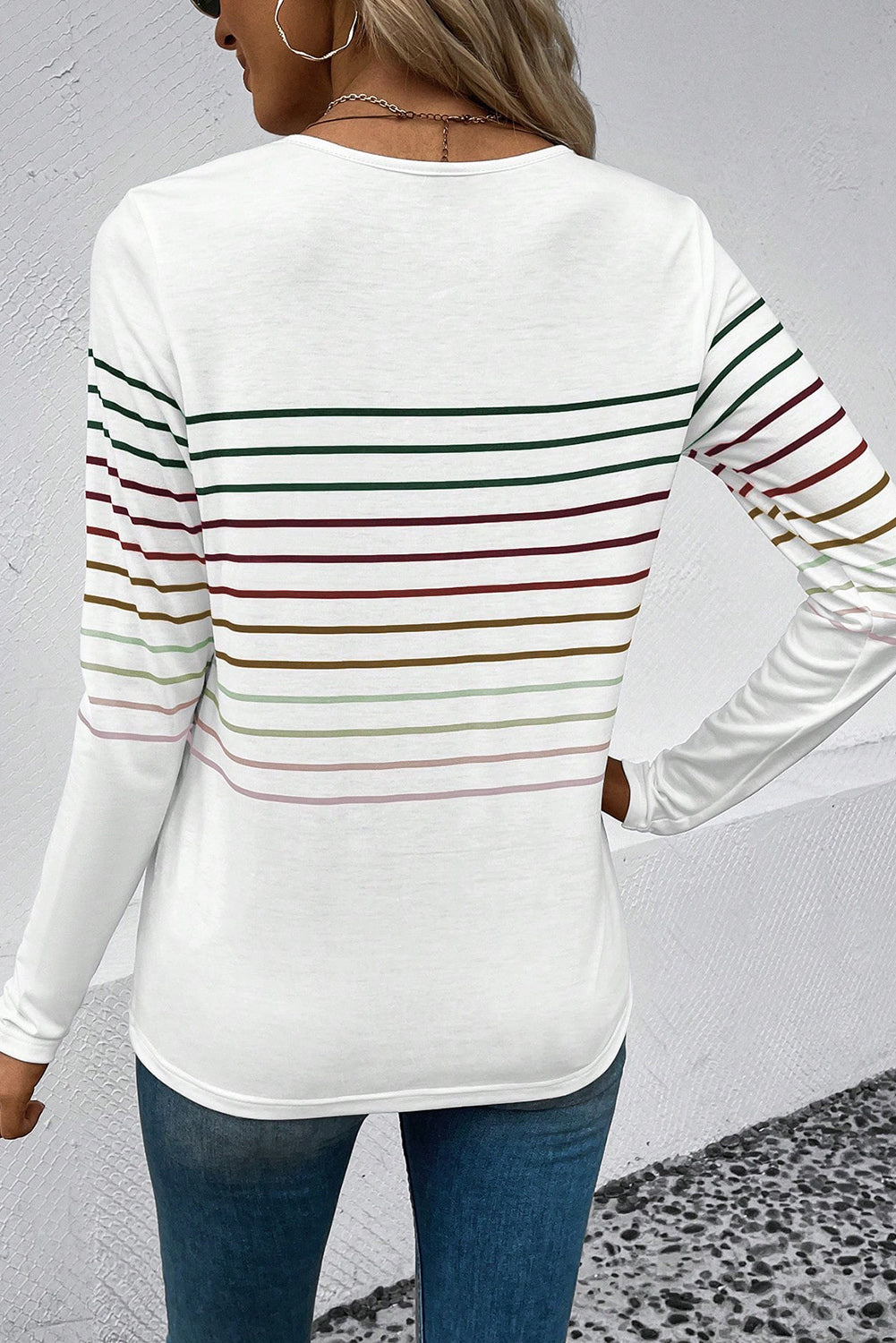 Striped Round Neck Long Sleeve T-Shirt - The Boutie Shop