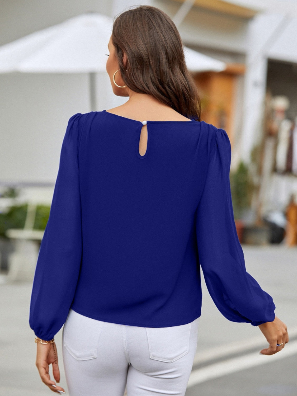 Round Neck Balloon Sleeve Blouse - The Boutie Shop