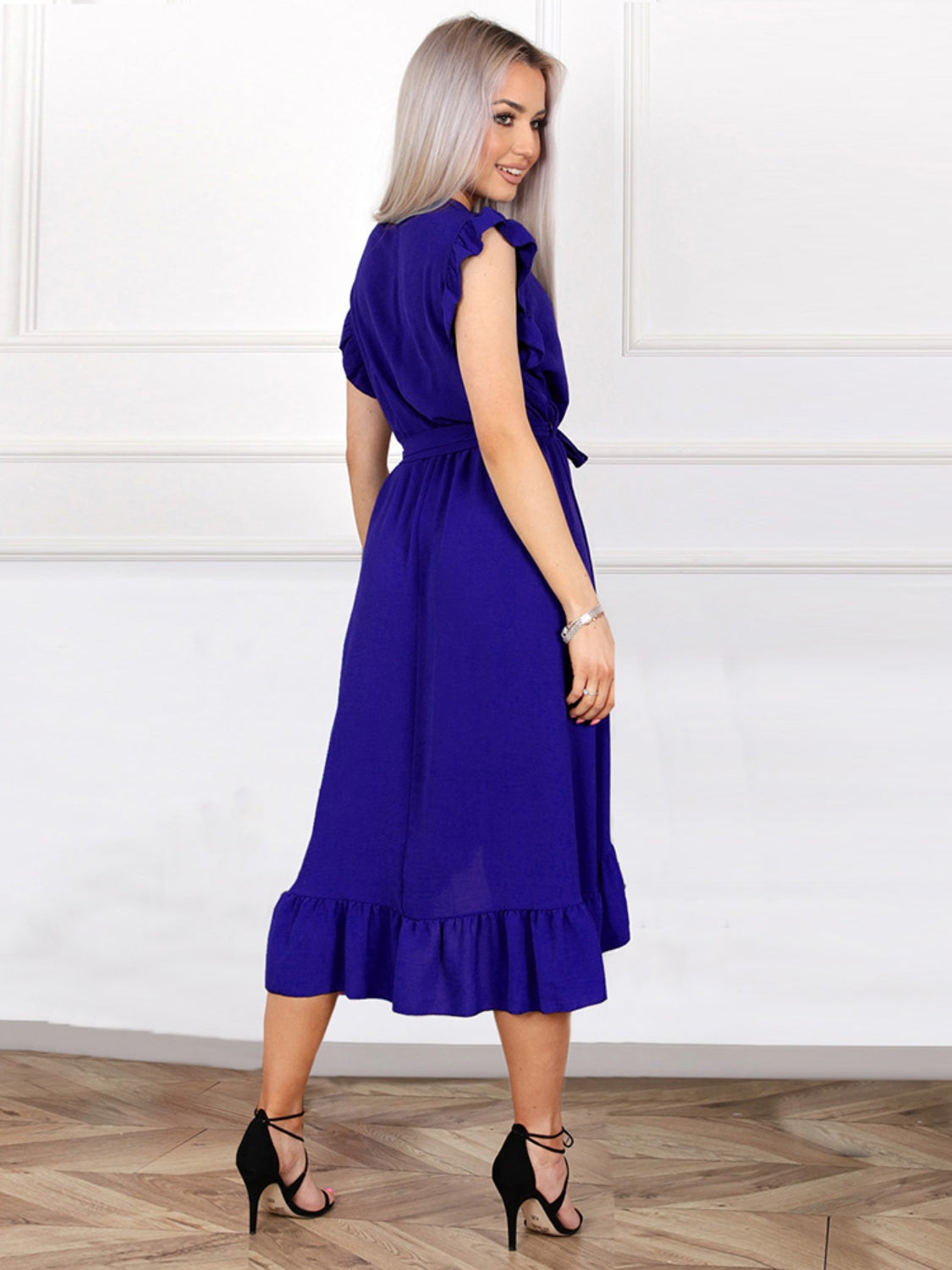 Tied Surplice Ruffle Hem Dress - The Boutie Shop