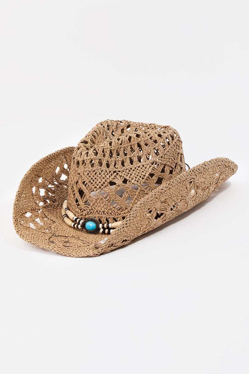 Fame Cutout Strap Weave Straw Hat - The Boutie Shop