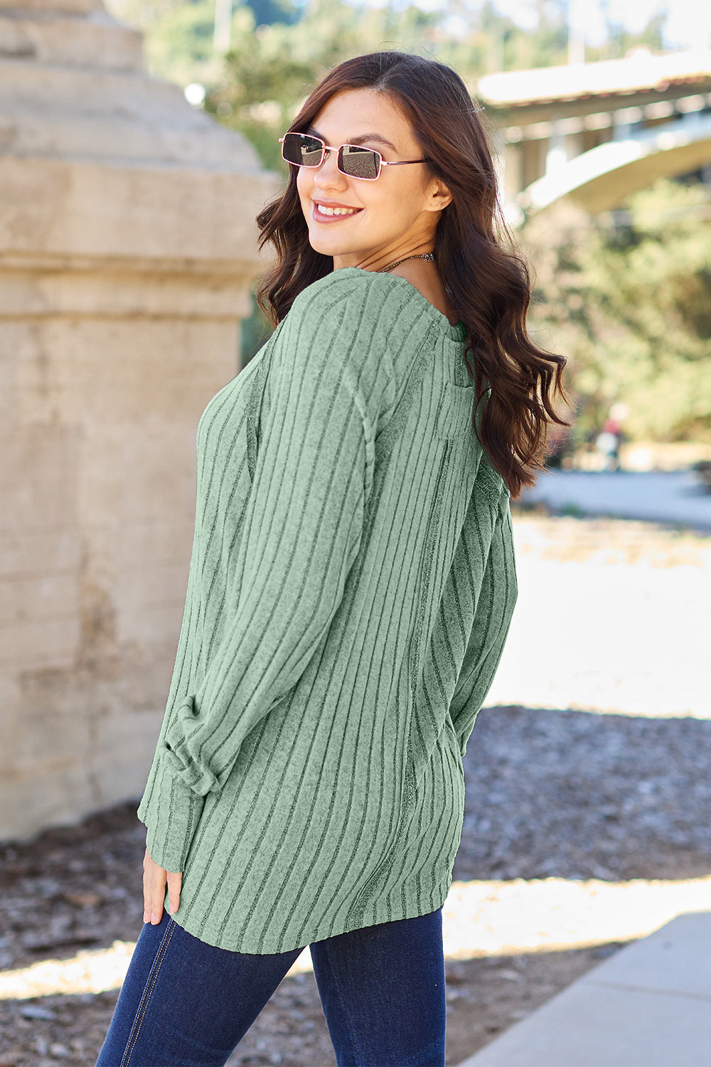 Basic Bae Full Size Ribbed Round Neck Long Sleeve Knit Top - The Boutie Shop