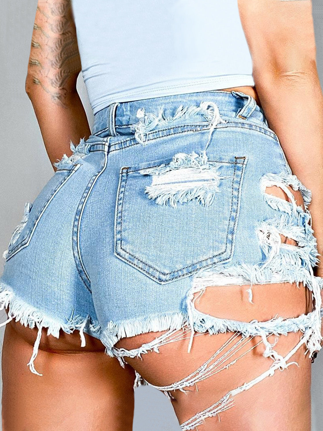 Distressed Raw Hem Denim Shorts with Pockets - The Boutie Shop