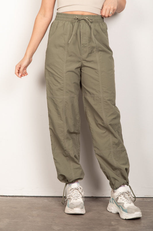 VERY J Drawstring Woven Parachute Joggers - The Boutie Shop