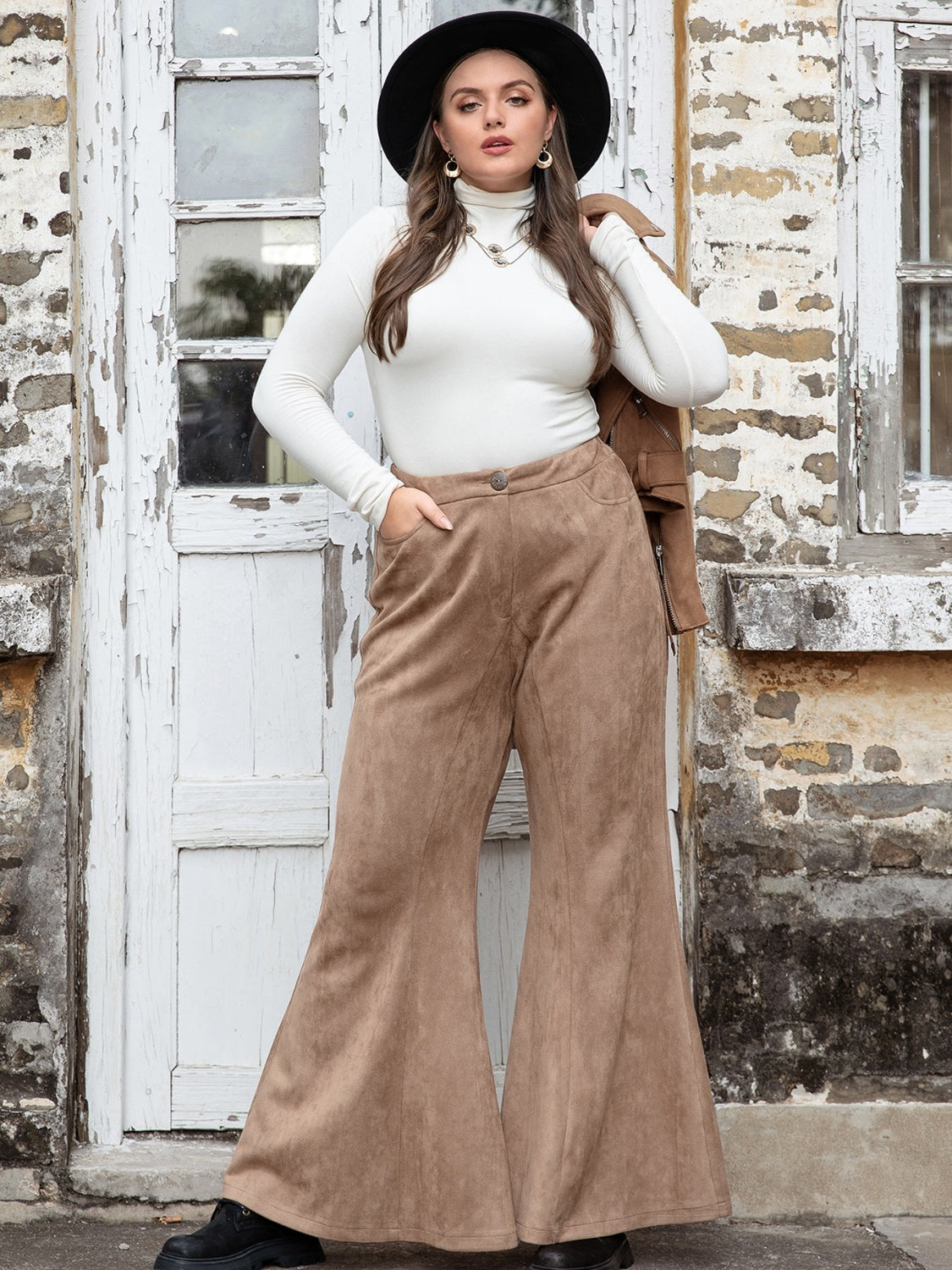 Plus Size Pocketed Flare Pants - The Boutie Shop