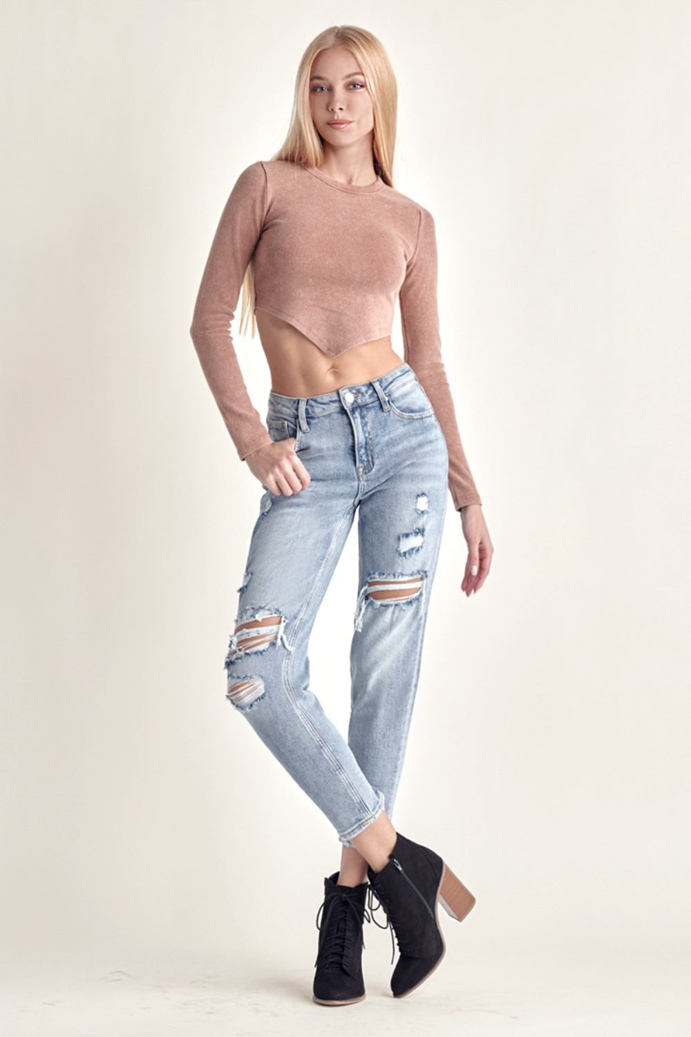 RISEN Distressed Slim Cropped Jeans - The Boutie Shop