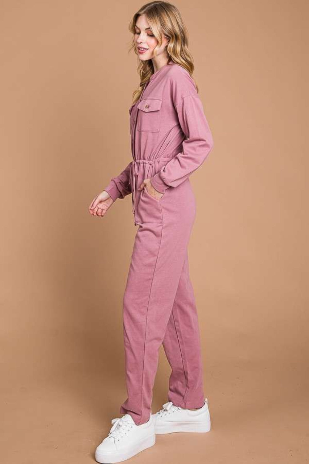 Culture Code Full Size Button Up Drawstring Waist Straight Jumpsuit - The Boutie Shop