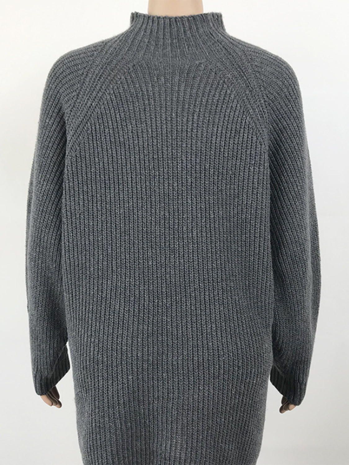 Mock Neck Dropped Shoulder Sweater Dress - The Boutie Shop
