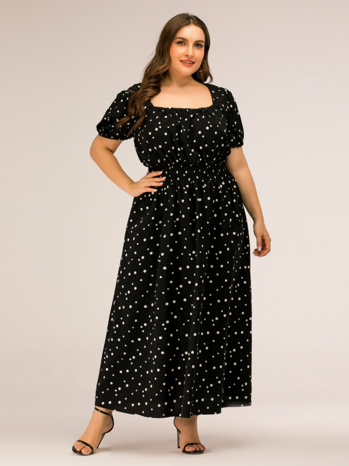 Plus Size Polka Dot Square Neck Dress - The Boutie Shop