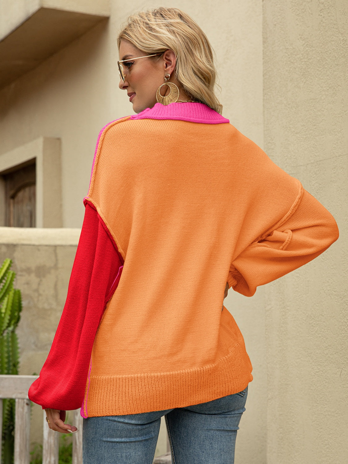 Angel Wings Color Block Dropped Shoulder Sweater - The Boutie Shop