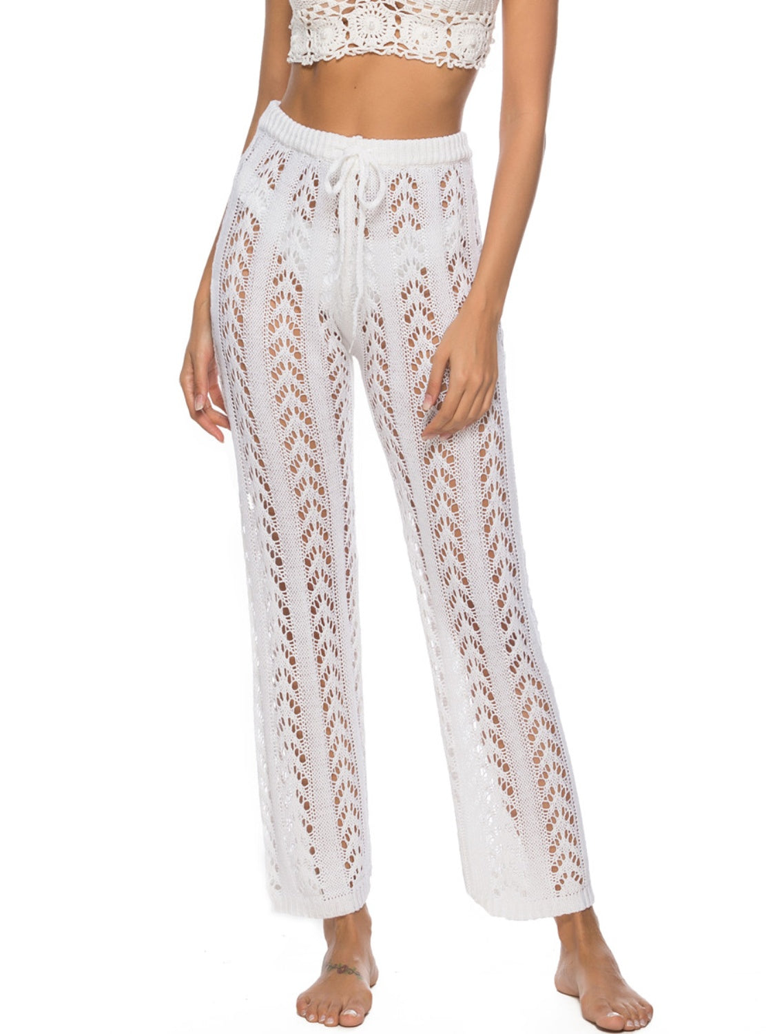 Cutout Drawstring High Waist Swim Pants - The Boutie Shop