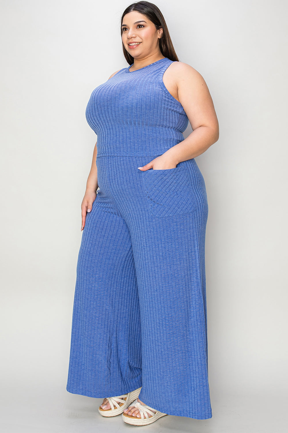 Basic Bae Full Size Ribbed Tank and Wide Leg Pants Set - The Boutie Shop