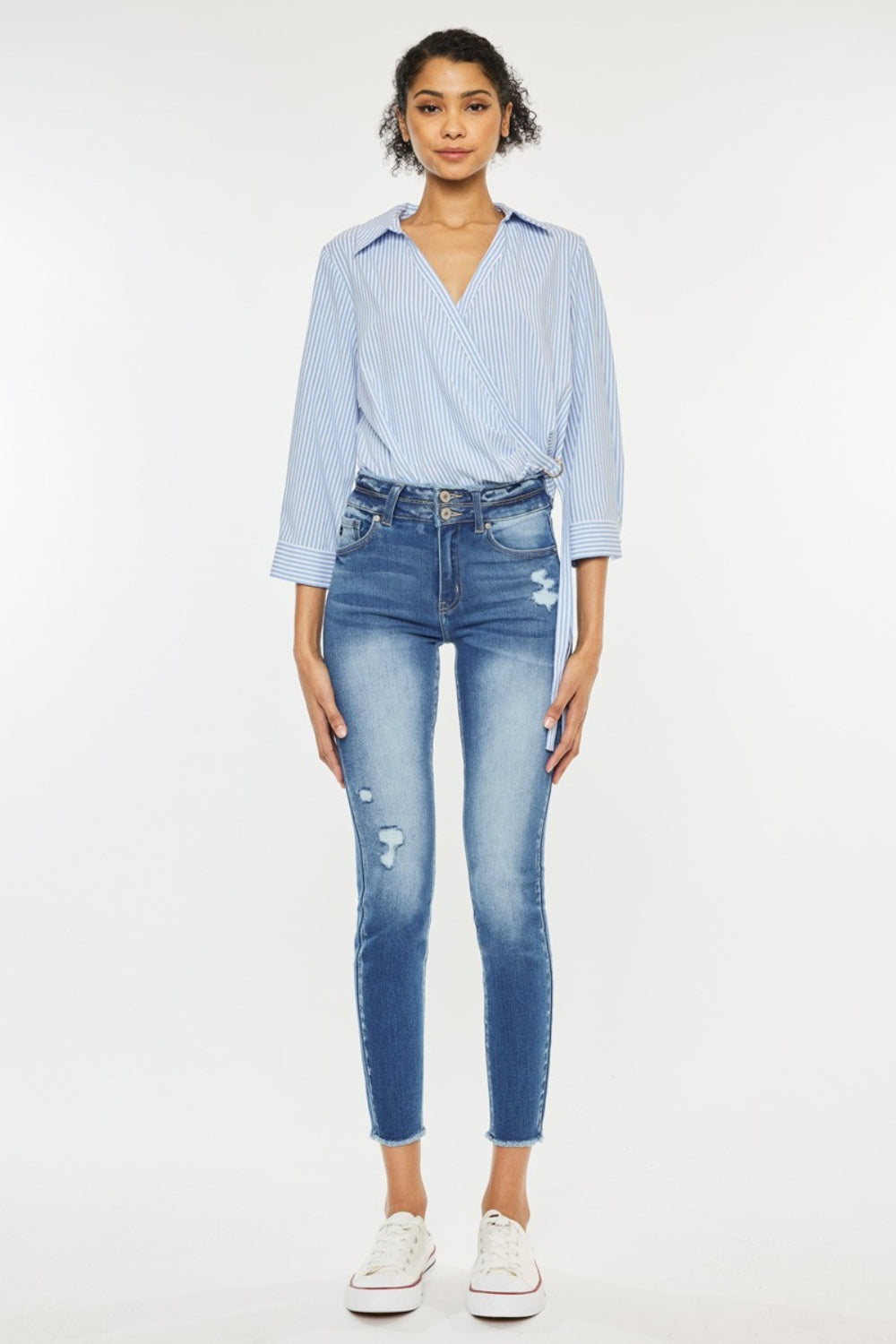 Kancan Distressed Raw Hem High Waist Jeans - The Boutie Shop