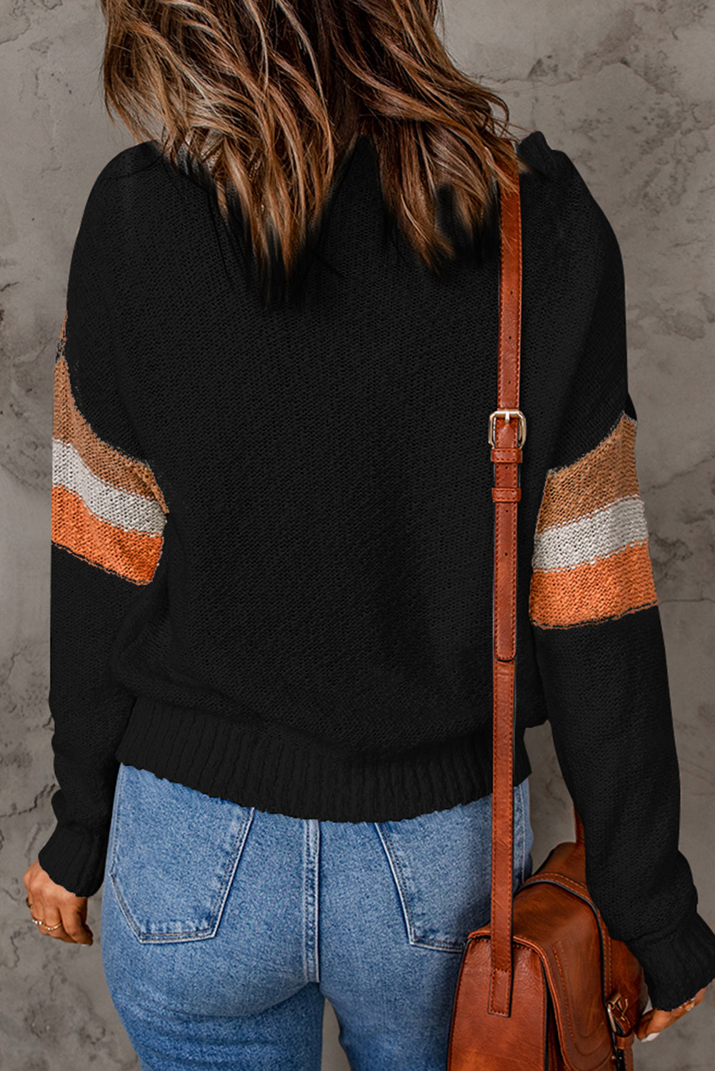 Contrast Round Neck Dropped Shoulder Sweater - The Boutie Shop